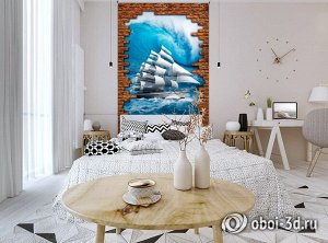 3D Фотообои «Корабль за стеной»