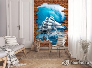 3D Фотообои «Корабль за стеной»