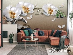 3D Фотообои  «Орхидеи на гальке»