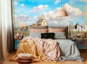 3D Фотообои «Парусники в порту»