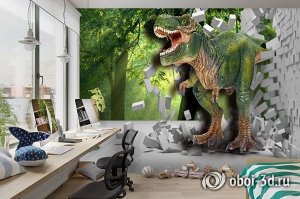 Design Studio 3D 3D Фотообои «Динозавр ломает преграды»