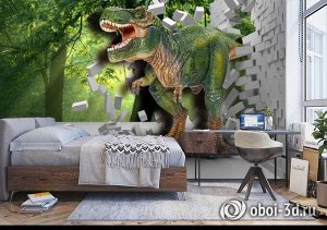 Design Studio 3D 3D Фотообои «Динозавр ломает преграды»