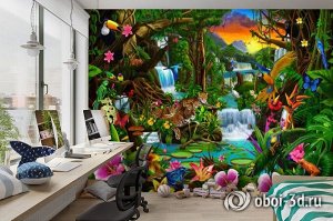 3D Фотообои «Тропический цветочный лес»