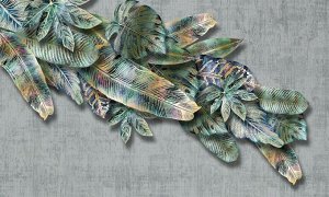 3D Фотообои «Букет из неоновых листьев»