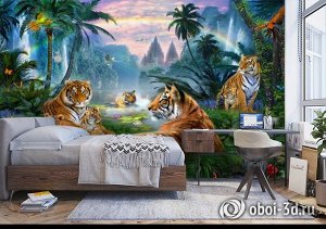 Design Studio 3D 3D Фотообои «Тигры у водопадов»