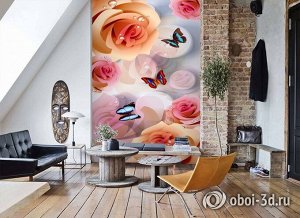 Design Studio 3D 3D Фотообои «Бабочки на фоне роз»