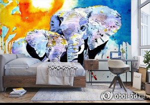 3D Фотообои «Слоны. Акварель»