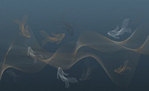3D Фотообои «Золотые волны в морской синеве»