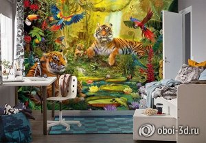 3D Фотообои «Сказочные тигры»