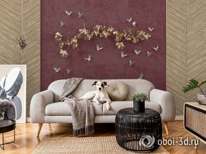 3D Фотообои «Серебряные птички над золотыми зонтиками»