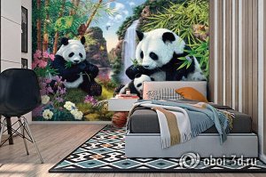 3D Фотообои «Семейство панд»