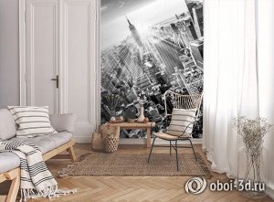 3D Фотообои «Черно белый город в лучах солнца»