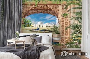 3D Фотообои «Восточная арка с павлинами»