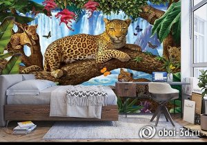 3D Фотообои «Леопарды на дереве»