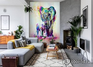 3D Фотообои «Семья слонов»