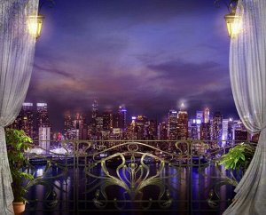 3D Фотообои «Балкон с видом на ночной город»