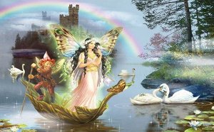 3D Фотообои «Фея в лодке»