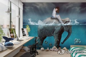 3D Фотообои «Девушка на слоне»