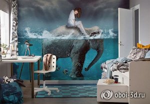 3D Фотообои «Девушка на слоне»