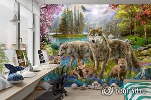 3D Фотообои «Волки в весеннем лесу»