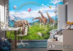 3D Фотообои «Воздушные шары над горной лужайкой»