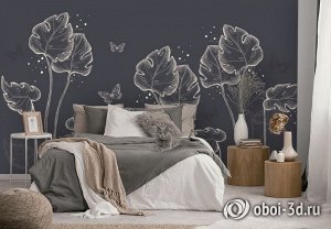 3D Фотообои «Бабочки в листьях.Туманный вечер»