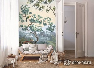 3D Фотообои «Пейзаж с экзотическими птицами».