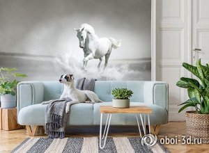 3D Фотообои «Белый конь бегущий по воде»