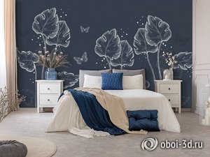 3D Фотообои «Бабочки в листьях. Холодная ночь»