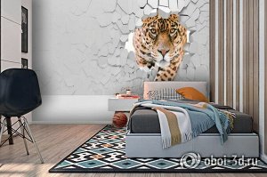 3D Фотообои  «Притаившийся леопард»