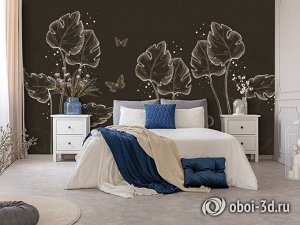 3D Фотообои «Бабочки в листьях. Тёплая ночь»