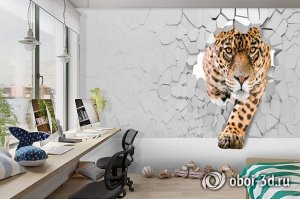 3D Фотообои  «Притаившийся леопард»