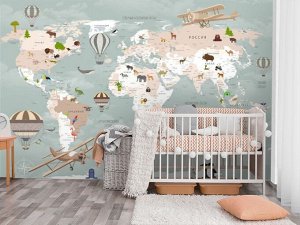 Фотообои в детскую комнату «Карта для детской с самолетами»