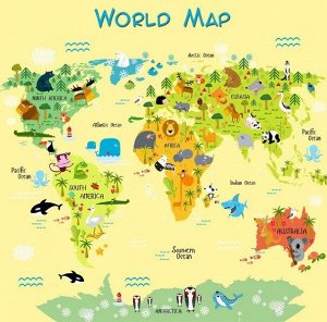 Фотообои детские «Детская карта мира на желтом фоне»