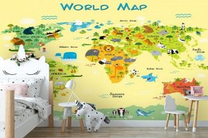 Фотообои детские «Детская карта мира на желтом фоне»