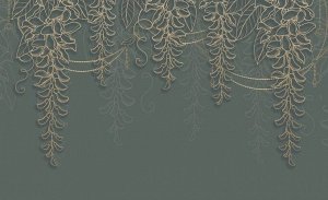 3D Фотообои «Ажурные ветви в оливковых тонах»