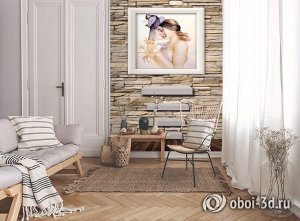 3D Фотообои «Картина с девушкой на каменной стене»