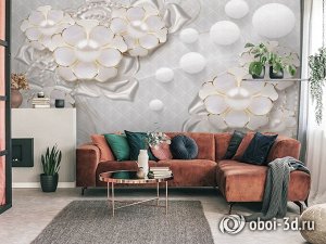 Design Studio 3D 3D Фотообои «Объемные цветы с жемчугом»