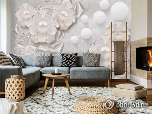 Design Studio 3D 3D Фотообои «Объемные цветы с жемчугом»