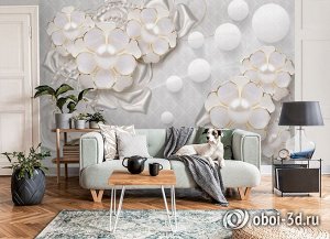 Design Studio 3D 3D Фотообои «Объемные цветы с жемчугом»