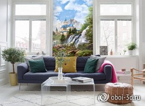 3D Фотообои «Замок в скалистых горах»