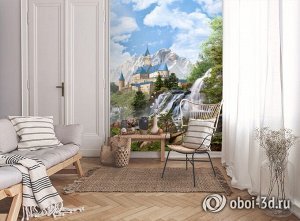 3D Фотообои «Замок в скалистых горах»