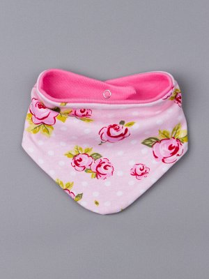 Нагрудник трикотажный детский на кнопке 2 в 1, розочки, цветы, розовый