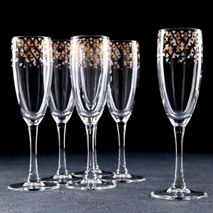 Набор бокалов для шампанского «Абстракция золото-серебро», 170 мл, 6 шт, в подарочной упаковке