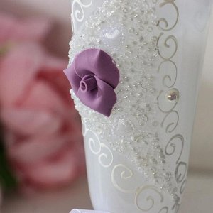 Набор свадебных бокалов "Цветок", с лепниной, с розой и бантом