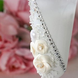 Набор свадебных бокалов "Розы", с лепниной  и сердцем на ножке, белый