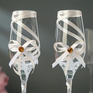 Набор свадебных бокалов с лентой,  персик
