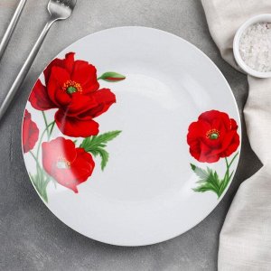 Тарелка обеденная Доляна «Маки», d=23 см, цвет белый