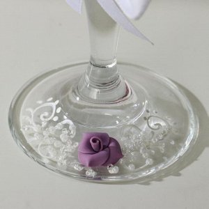 Набор свадебных бокалов "Цветок", с лепниной, с розой и бантом