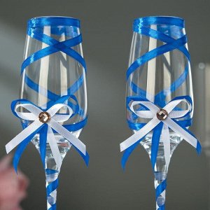 Набор свадебных бокалов для битья с лентой, 2 шт., синий